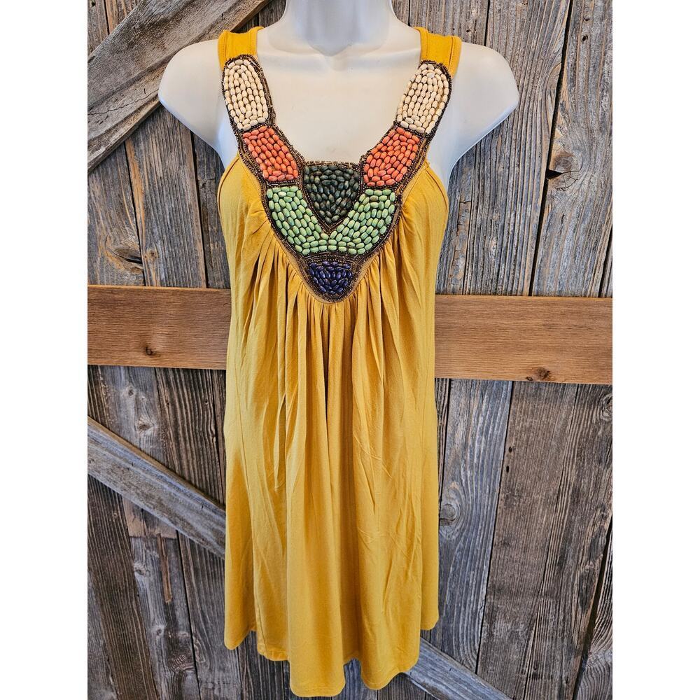 Julie's closet botique top beaded multi color yellow tank made in USA bold small